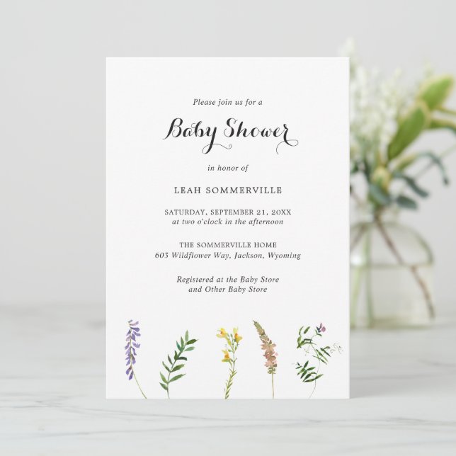 Rustic Boho Blommigt Wildblomme Elegant Baby Showe Inbjudningar (Stående Fram)