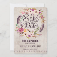 Rustic Boho-Blommigten Spara datuminbjudan