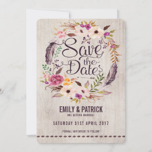 Rustic Boho-Blommigten Spara datuminbjudan Datumet