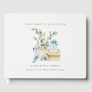 Rustic Boho Blue Nursery Foliage Boy Shower Gästböcker