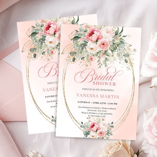 Rustic Boho Blush Rose Bridal Shower Invitation Inbjudningar (Rustic Boho Blush Rose Bridal Shower Invitation)
