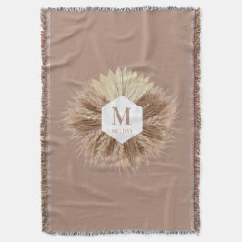 Rustic Boho Bohemian Pampas Grass Monogram Filt