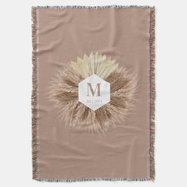 Rustic Boho Bohemian Pampas Grass Monogram Filt (Framsidan Vertikal)
