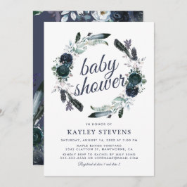 Rustic Boho Boy Blue Blommigt Baby Shower Inbjudningar