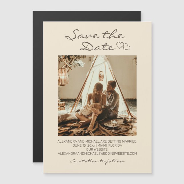 Rustic Boho Bröllop Hearts Magnetisk Inbjudningskort (Fram/baksida)