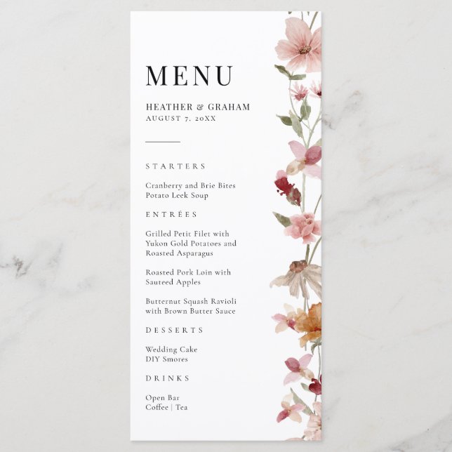 Rustic Boho Bröllop Menu Meny (Framsida)