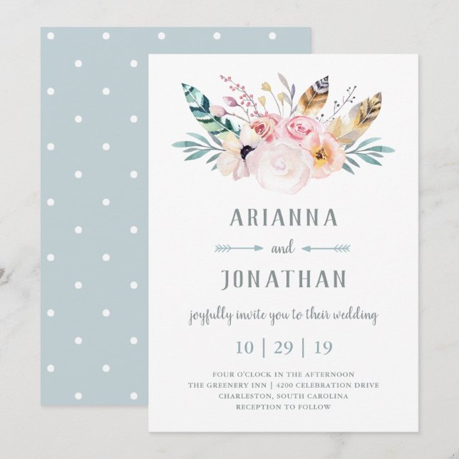 Rustic Boho-bröllopsinbjudan Inbjudningar (Fram/baksida)