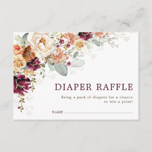 Rustic Boho Burgundy Orange Blommigt Diaper Raffle Tilläggskort