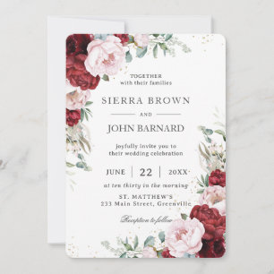 Rustic Boho Burgundy Peonies Blommigt Inbjudningar
