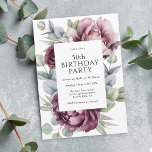 Rustic Boho Burgundy Plum Blommigt 50:e födelsedag Inbjudningar<br><div class="desc">En ultrafeminin boho 50:e födelsedagsfest inbjudan-design som fångar kärnan av rustik elegans med dess rikliga visning av peonier och ro när det gäller att harmonisera djup burgundi, plommon och dammig rosa med efterföljande eukalyptus grey. Det feminina botaniska inslagen dyker upp med stil och är sofistikerat. Anpassa textmallen med din händelseinformation....</div>