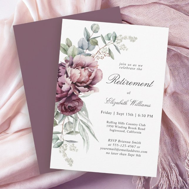 Rustic Boho Burgundy Plum Blommigt Pension Party Inbjudningar (Available as both printed and paperless digital download!)