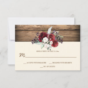 Rustic Boho Burgundy & Vit ros Barn Wood OSA Kort