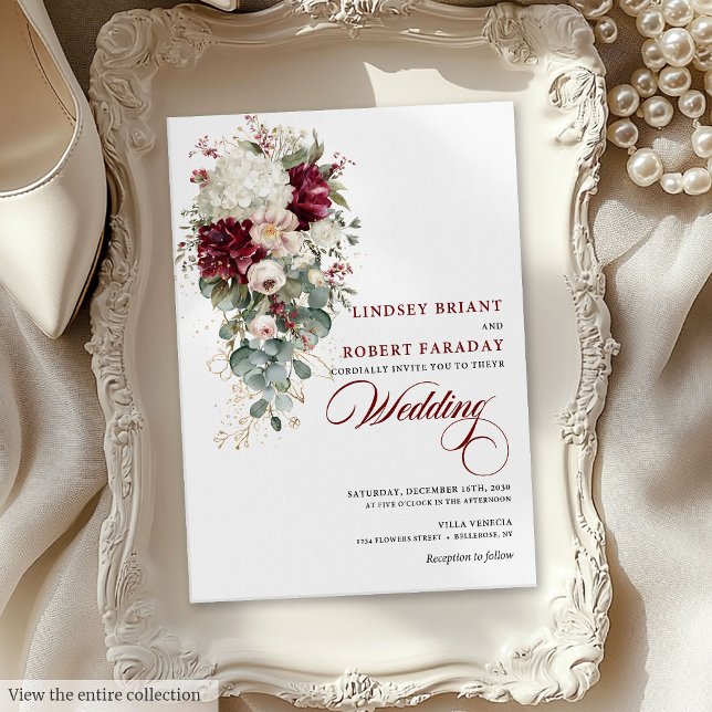 Rustic Boho Burgundy White Wedding Card Inbjudningar (Rustic Boho Burgundy White Wedding Invitation Card)