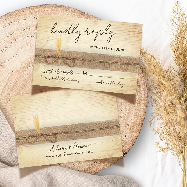 Rustic Boho Burlap Eco Wood Pampass Grass Bröllop OSA Kort (Skapare uppladdad)
