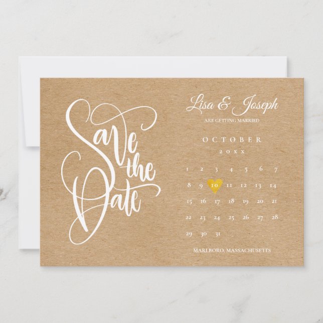 Rustic Boho Calendar Guld Kärlek Heart Spara Datumet (Framsida)
