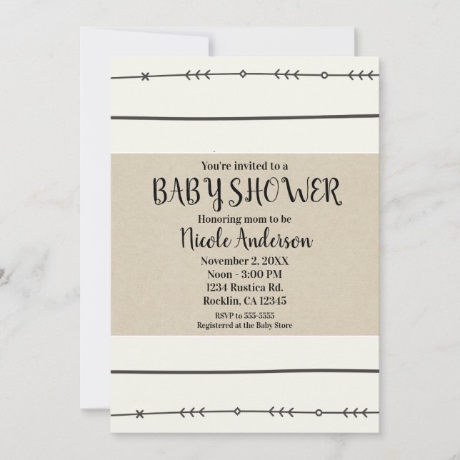 Rustic Boho Chic Baby Shower Modern Kraft Minimal Inbjudningar (Framsida)