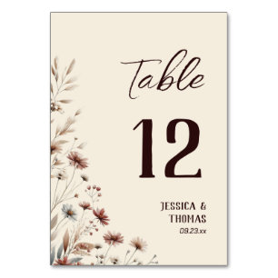 Rustic Boho Chic Watercolor Wildblomma Bröllop Bordsnummer
