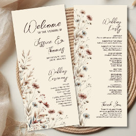Rustic Boho Chic WildblommEarthtone Bröllop Program