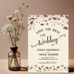 Rustic Boho Chic Wildblommor Calligraphy Bröllop Spara Datumet