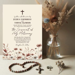 Rustic Boho Chic Wildblommor Catholik Bröllop Inbjudningar