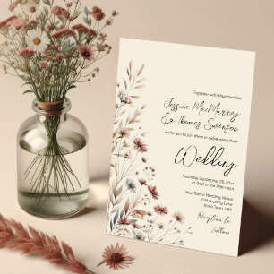 Rustic Boho Chic Wildblommor Elegant bröllop Inbjudningar