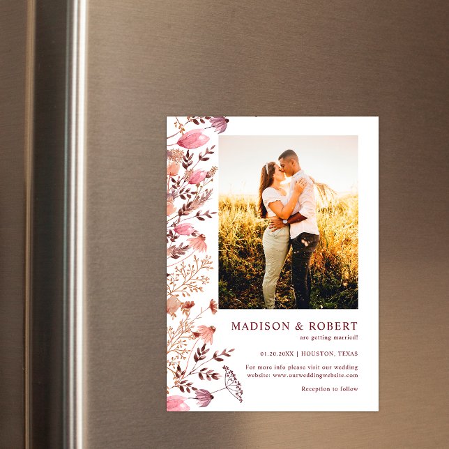 Rustic Boho Chic Wildflower Photo Save The Date Magnetisk Inbjudningskort (Skapare uppladdad)