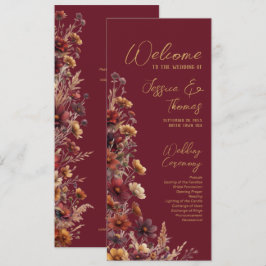 Rustic Boho Chic Wildflowers Burgundy Wedding Program