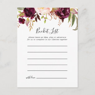 Rustic Boho Colorful Blommigt Bucket-listkort Vykort