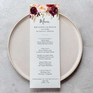 Rustic Boho Colorful Blommigt Middag Meny