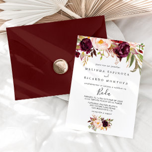 Rustic Boho Colorful Blommigt Spanska Bröllop Inbjudningar
