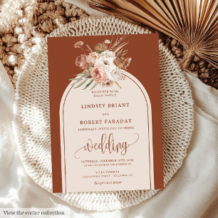 Rustic Boho Copper Pampas Grass Blommigt Bröllop Inbjudningar