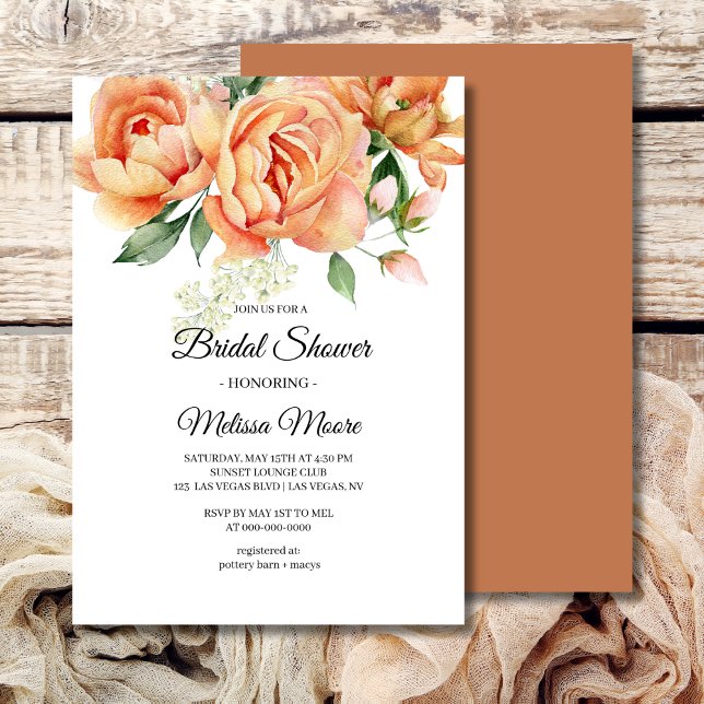 Rustic Boho Coral Peach Flowers Greenery Inbjudningar (Skapare uppladdad)