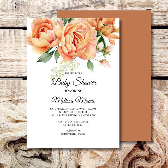 Rustic Boho Coral Peach Flowers Greenery Inbjudningar (Skapare uppladdad)
