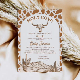Rustic Boho Cow Skriv ut Heliga Kow Baby Shower Inbjudningar