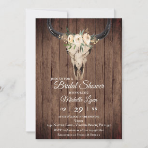 Rustic Boho Cow Skull på Barnwood Möhippa Inbjudningar