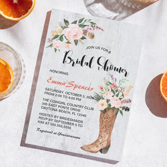Rustic Boho Cowgirl Blommigt Boots Möhippa l Inbjudningar (Skapare uppladdad)
