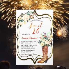 Rustic Boho Cowgirl Blommigt Boots Sweet 16 B'day Inbjudningar