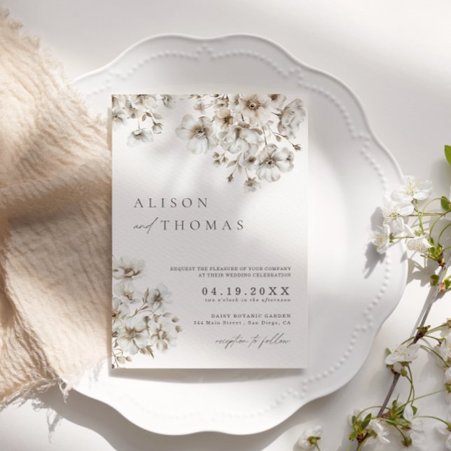 Rustic Boho Cream Blommigt bröllopsinbjudan Inbjudningar (Skapare uppladdad)