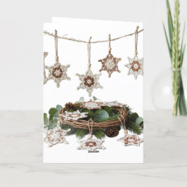 Rustic Boho Crochet Snowflake jul Hälsning Helgkort