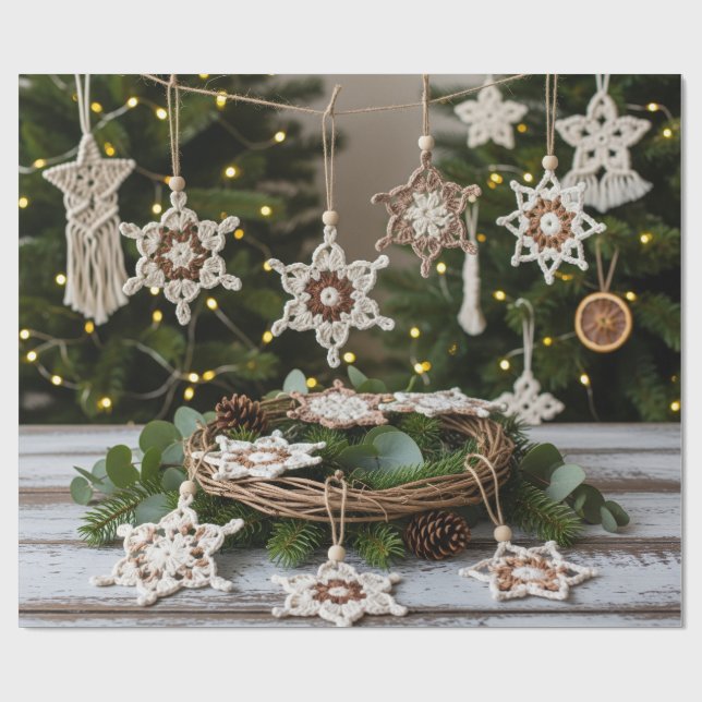 Rustic Boho Crochet Snowflake-jul Presentpapper (Platt)