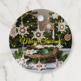 Rustic Boho Crochet Snowflake-julets favoritmärken Gåvor Etiketter