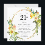 Rustic Boho Daffodil 21:a födelsedagen Party Inbjudningar<br><div class="desc">Den vackra blommigten i vår har arrangemanga egenskaper som gult och vita daffodiller som dekorerar ett rustiskt ram. Den berömda grönmannen och daffodil härmar ge den moderna boho vibe. Baksidan av 21:a födelsedagsmiddagsinbjudan är en strålande solig gult. Perfektens val för en vår-födelsedagsfest.</div>