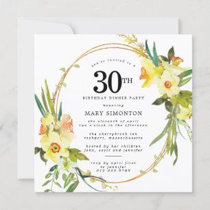 Rustic Boho Daffodil 30års födelsedag Middagen Par Inbjudningar