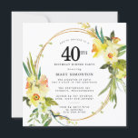 Rustic Boho Daffodil 40:e födelsedag Party Inbjudningar<br><div class="desc">Den vackra blommigten i vår har arrangemanga egenskaper som gult och vita daffodiller som dekorerar ett rustiskt ram. Den berömda grönmannen och daffodil härmar ge den moderna boho vibe. Baksidan av 40-årsmiddagsinbjudan är en strålande solig gult. Perfektens val för en vår-födelsedagsfest.</div>