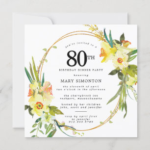 Rustic Boho Daffodil 80:e födelsedag Party Inbjudningar