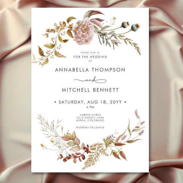 Rustic Boho delikat Fall Wildblomma Bröllop Inbjudningar (Rustic Boho Delicate Fall Wildflower Wedding Invitation)