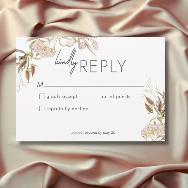 Rustic Boho delikat Fall Wildblomma Bröllop OSA Kort (Rustic Boho Delicate Fall Wildflowers Wedding RSVP Card)