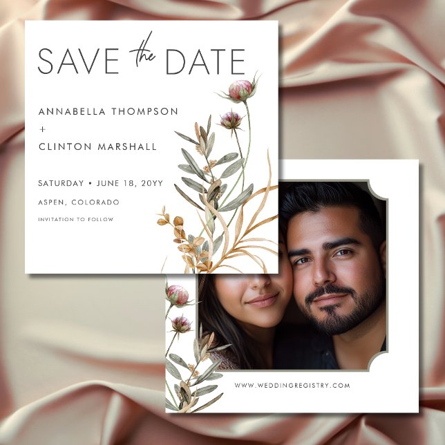 Rustic Boho delikat Fall Wildblomma Bröllop Photo Spara Datumet (Rustic Boho Delicate Fall Wildflower Wedding Photo Save The Date)