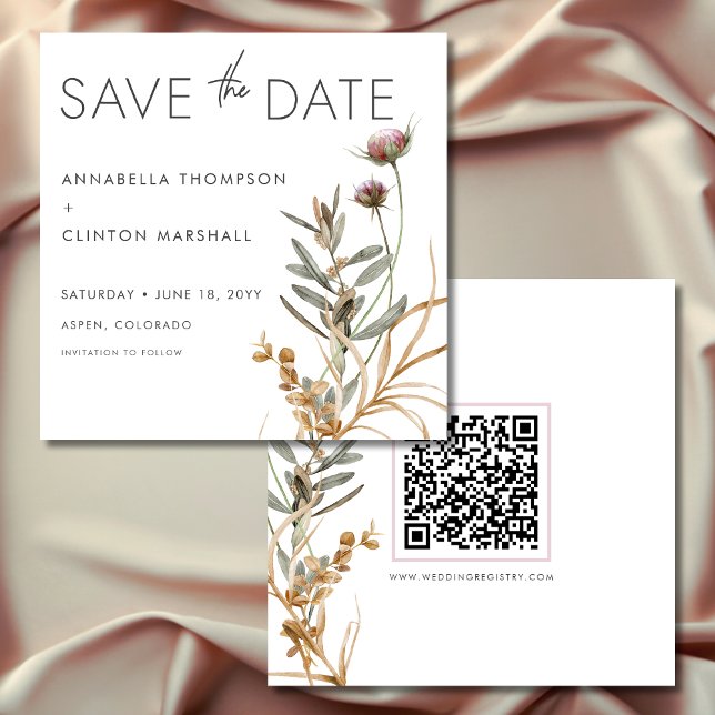 Rustic Boho delikat Fall Wildblomma Bröllop Spara Datumet (Rustic Boho Delicate Fall Wildflower Wedding Photo Save The Date)