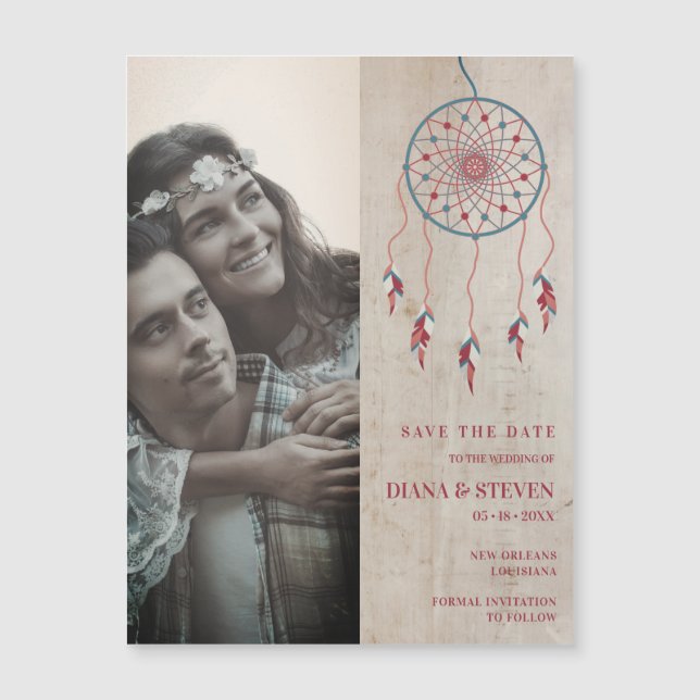 Rustic Boho Dreamcatcher Photo Save Date (Framsida)